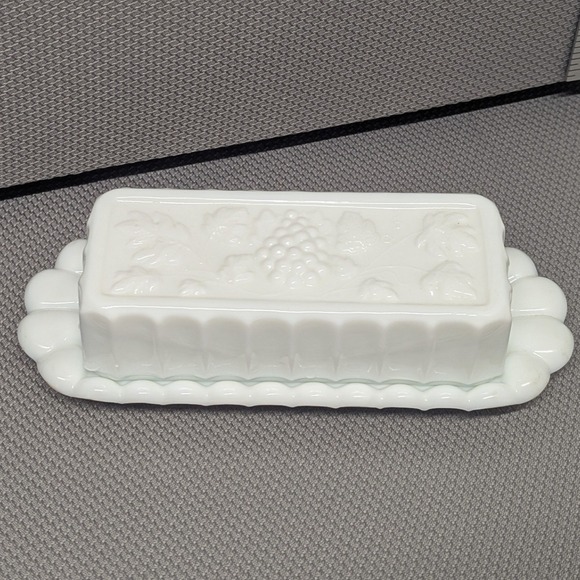 Westmoreland Other - Vintage Westmoreland Milk Glass Butter Dish Paneled Grape White Covered Server